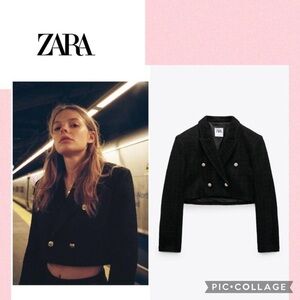 Zara Women Gold Button Up Textured Crop Jacket XS S